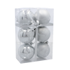SET OF 6 CHRISTMAS BAUBLES SILVER 8 CM