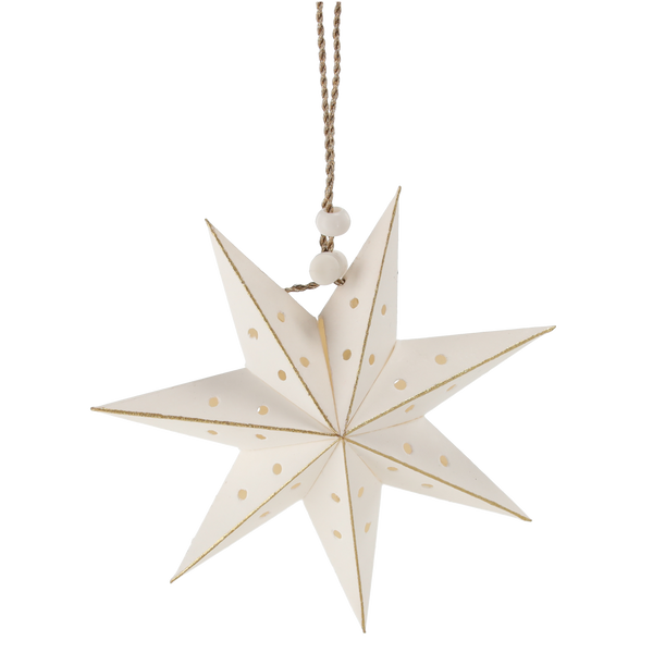 SET OF 8 MINI PAPER DECORATIVE STARS 10 CM GOLD/WHITE