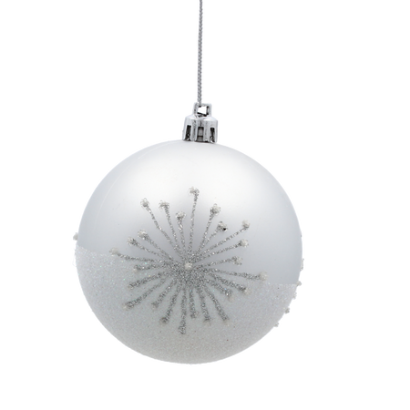 SET OF 6 CHRISTMAS BAUBLES SILVER 8 CM