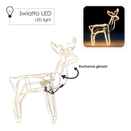 RENIFERUL FESTIV CU CAP MOBILE NEON LED 64 x 22 x 70 CM ALB CALD INTERIOR/EXTERIOR *8363
