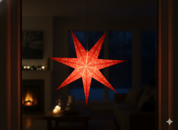 PAPER DECORATIVE STAR 60 CM RED WITH GOLD EMBROIDERY