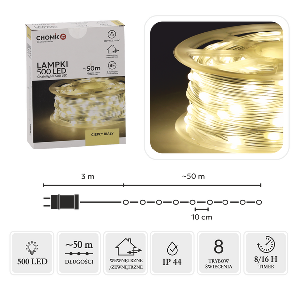 LAMPURI LED MICRO PE SUL ÎN 500L ALB CALD, LUNGIME 3 + 50 M *0115