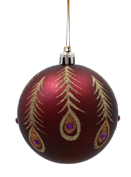 SET OF 6 CHRISTMAS BAUBLES DARK RED 8 CM