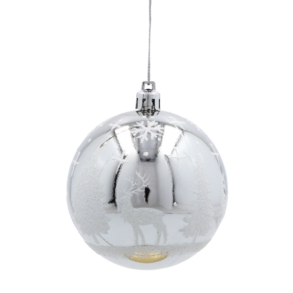 SET OF 6 CHRISTMAS BAUBLES SILVER 8 CM