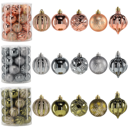 SET OF 26 BAUBLES 6 CM OLIVE/COPPER/GRAPHITE