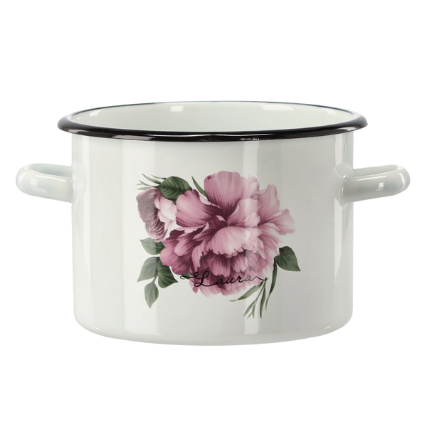 Emailovaný hrniec 3 l 18 cm biela pivonka Laura *9181