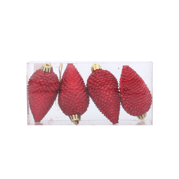 KPL. 4 OZDÓB VÁNOČNÍCH ŠIŠEK 8 CM ČERVENÁ/ZLATÁ/STŘÍBRNÁ *3188