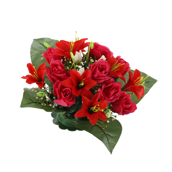 ARANJAMENT FLORAL ARTIFICIAL RĂNDURI ŞI LILIAC 25 x 27 x 27 CM MIX DE CULORI ambalaj=12 buc *2959