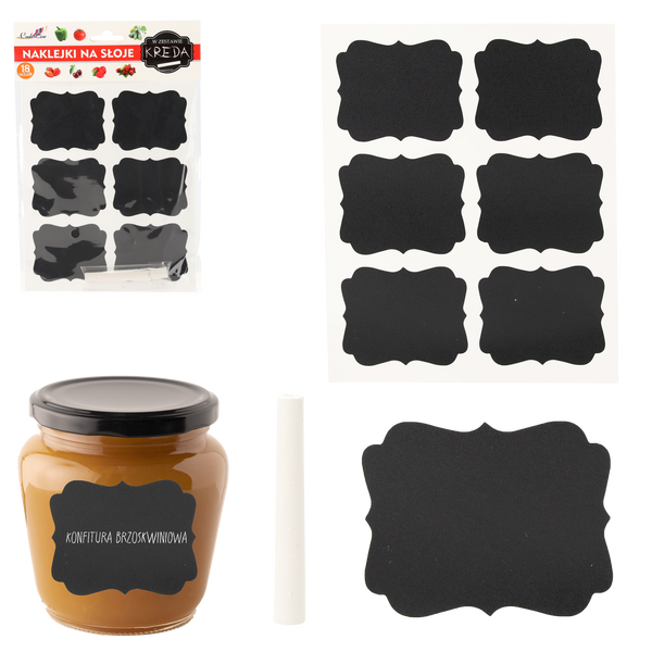 Set de 18 etichete pentru borcan 6,5 x 5,5 cm + cretă ambalaj=10 buc *2905