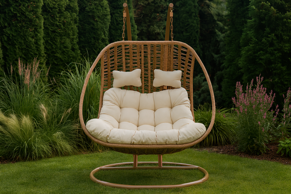 HANGING CHAIR SURI - NATURE CHAIR, CREAM CUSHION, NATURE FRAME