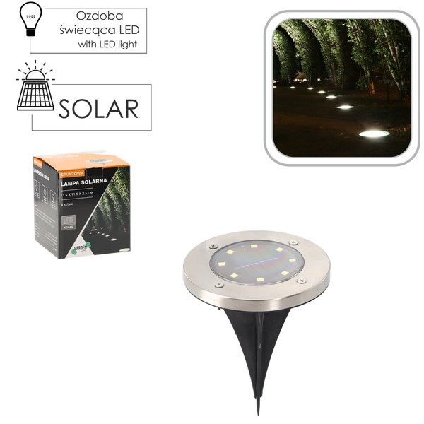Set of 4 ground solar lamps silver 11.5 x 11.5 x 2.3 cm