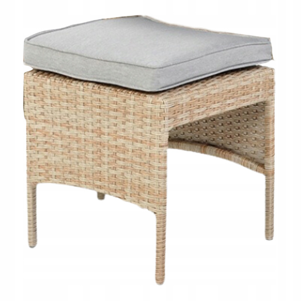 SET DE MOBILĂ DIN RATTAN "BERNO" (CANAPEA PE COLȚ + 2 PUFE + MASĂ) BEJ + PERNE GRI *9576