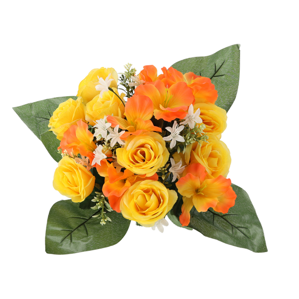 ARTIFICIAL BOUQUET OF FLOWERS ROSES AND HIBISCUS ASSORTED COLOURS