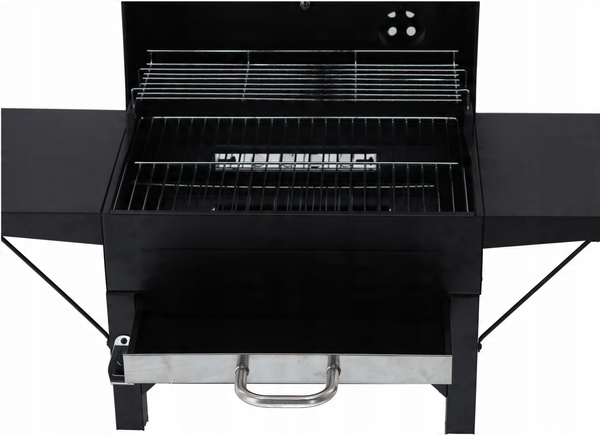 GRILL WĘGLOWY Z POKRYWĄ, RUSZTEM I KÓŁKAMI