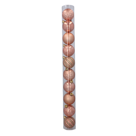 SET OF 10 BAUBLES 6 CM OLIVE/COPPER/GRAPHITE
