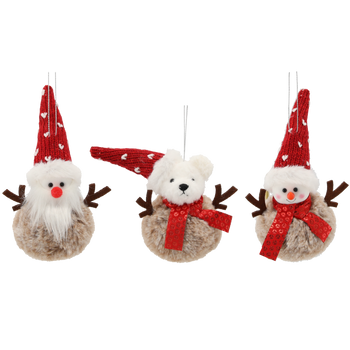 CHRISTMAS DECORATION. BEAR/SNOWMAN/SANTA HANGING ORNAMENT 10 X 12 CM pack=12pcs