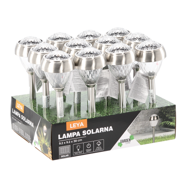 SOLÁRNÍ LAMPA LEYA 9,2 x 9,2 x 38 CM STŘÍBRNÁ TEPLÁ BÍLÁ disp=12ks *4238
