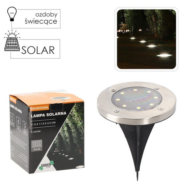 Set of 4 ground solar lamps silver 11.5 x 11.5 x 2.3 cm