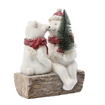 CHRISTMAS FIGURINE - PAIR OF BEARS WITH TREE 36.5 CM