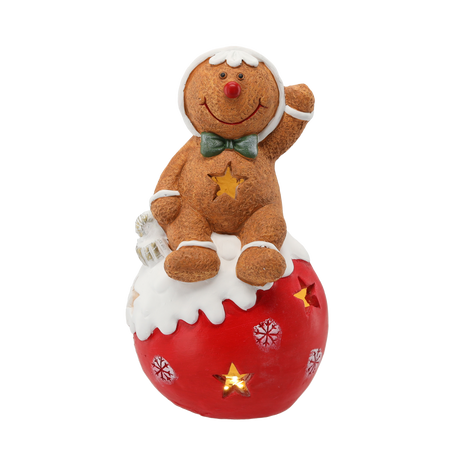 FIGURKA BOŻONAR. - PIERNIKOWY LUDZIK SIEDZĄCY NA BOMBCE 19 X 17 X 35 CM LED *0974