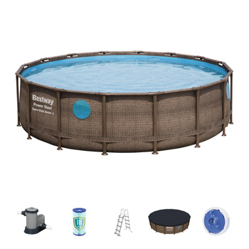 PISCICINA CU STRUCTURĂ DIN RATTAN / FEREASTRĂ 4,88 x 1,22 M (PISCINĂ, POMPĂ DE FILTRARE, SCARĂ, COPERTĂ, DOZATOR) *7099 *1332