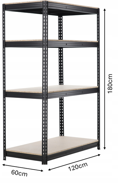 REGAŁ 4-POZIOMOWY 180 X 120 X 60 CM CZARNY UDŹWIG PÓŁKI: 500 KG PRO *0667