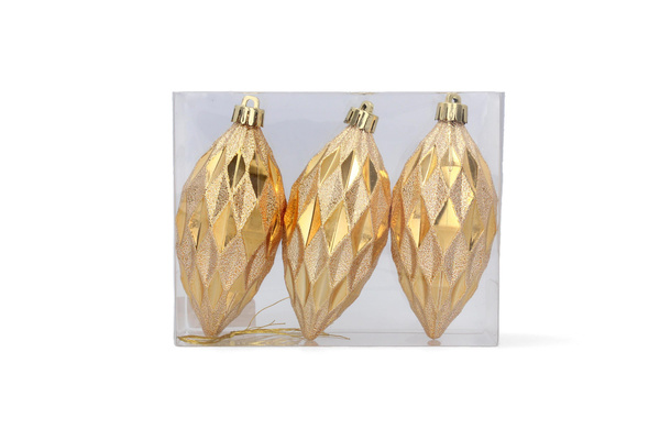 SET OF 3 OBLONG BAUBLES 10 CM RED/GOLD/SILVER