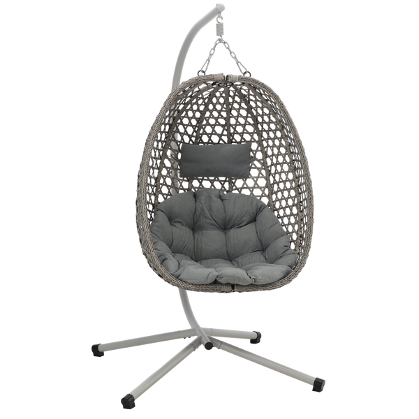 FOTEL WISZĄCY SKŁADANY SZARY, PODUSZKA - CIEMNY SZARY, RAMA - JASNY SZARY *9094