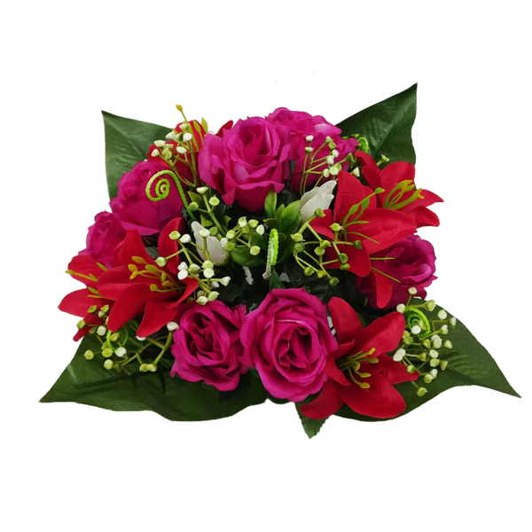 ARANJAMENT FLORAL ARTIFICIAL RĂNDURI ŞI LILIAC 25 x 27 x 27 CM MIX DE CULORI ambalaj=12 buc *2959