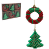 SET OF 6 CHRISTMAS TREE ORNAMENTS - WREATH / CHRISTMAS TREE 8CM pack=6sets
