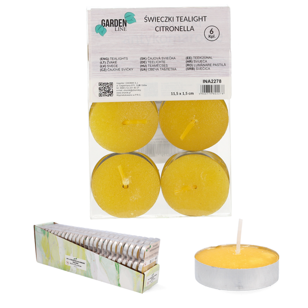 SADA 6 TEALIGHT SVÍČEK CITRONELLA 11,5 x 1,5 cm disp=25sada. *2278