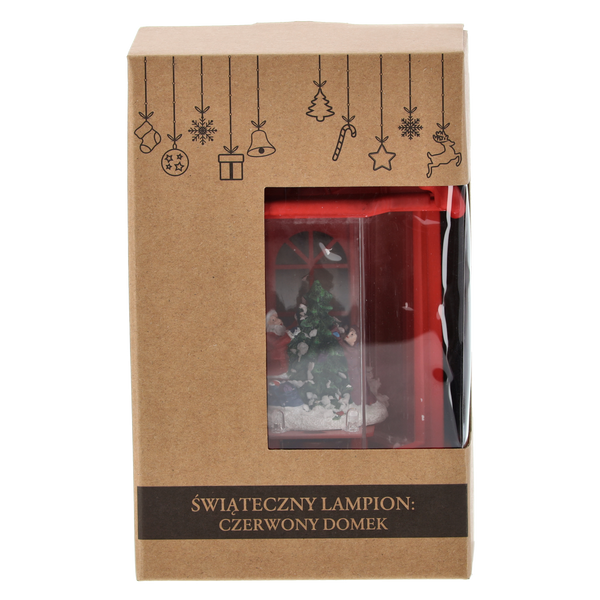 Vianočný lampión 12 x 9 x 19,5 CM S LED VLOŽKOU MELÓDIA - ČERVENÝ DOMČEK *3850