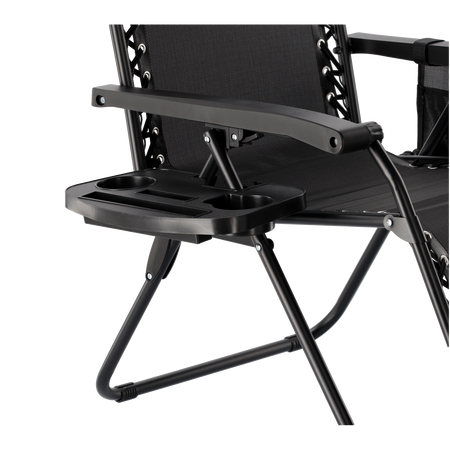 FOLDING GARDEN SUN LOUNGER WITH BASE, POCKET AND HEADREST BLACK 65 X 176 X 110 CM