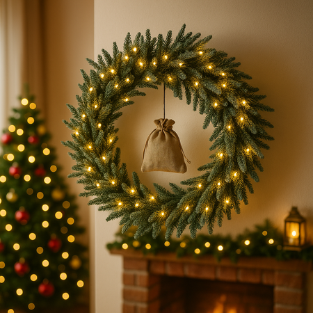 CHRISTMAS WREATH 50 CM SNOWED WITH LED