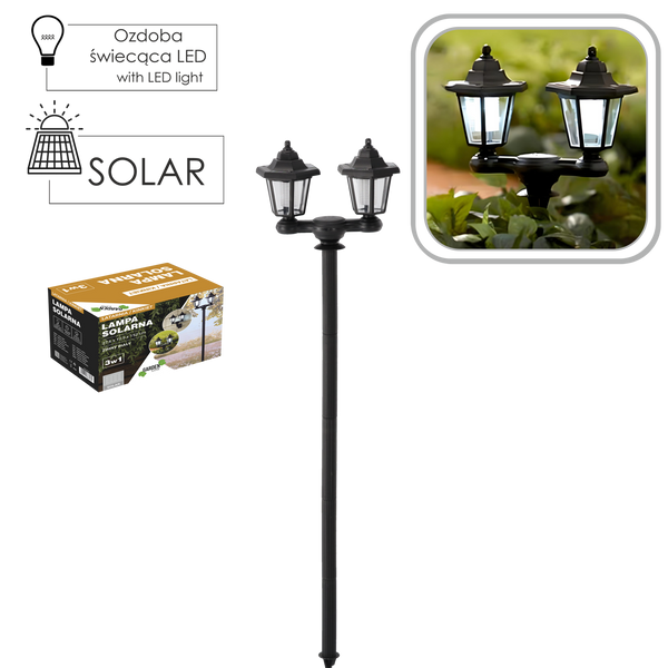 SOLAR TWIN HEAD STAKE LIGHTS LED 27,5 x 27,5 x 152 CM