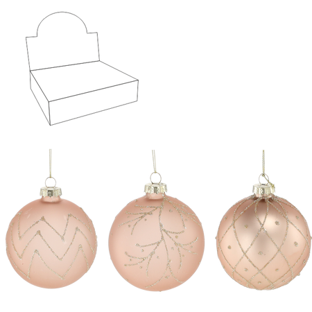 GLASS BAUBLE - BEIGE MIX DESIGNS 8 CM