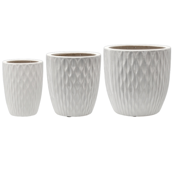 Set de 3 ghivece ceramice decorative 24,5, 32, 39 cm – alb
