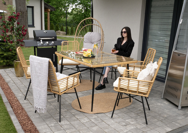 SET DE MOBILIER PENTRU GRĂDINĂ (MASĂ, 6 FOTOLII) - MARO, PERNE - BEJ *7466