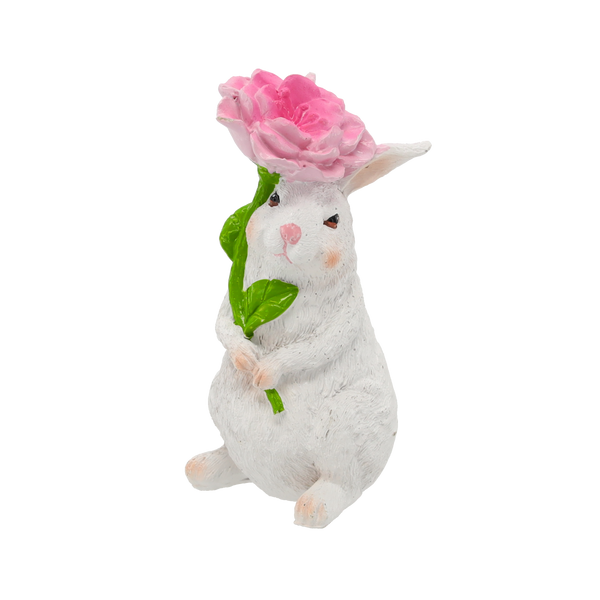 FIGURINĂ DECORATIVĂ - IEPURAȘ CU FLOAREA 7 x 8 x 14,7 CM MIX 2 CULORI pachet=4 buc *8227