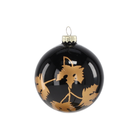 GLASS BAUBLE 8 CM BLACK DECORATED MIX DESIGNS