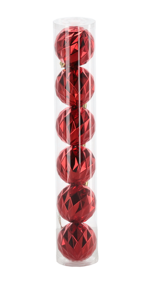 SET OF 6 SHINY BAUBLES 6 CM RED/GOLD/SILVER