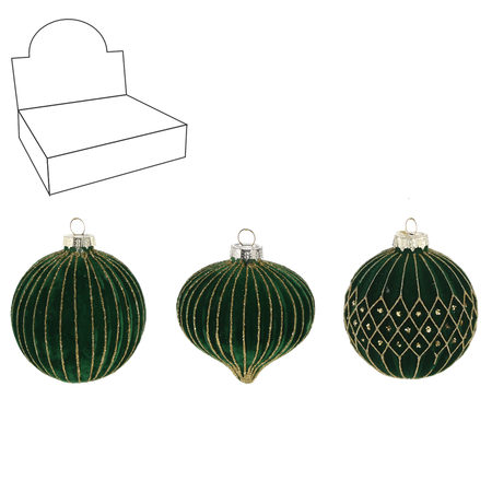GLASS BAUBLE - GREEN MIX DESIGNS 8 CM