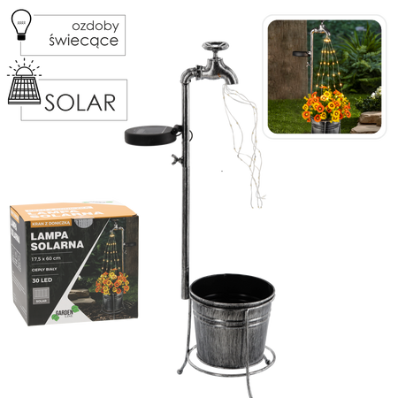 LAMPĂ SOLARĂ 17,5 x 60 CM ROBINET CU GHIVECI 30 LED ALB CALD *6186