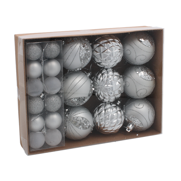 SET 33 BILE DE CRĂCIUN ROȘII, ARGINTII, AURII *9716