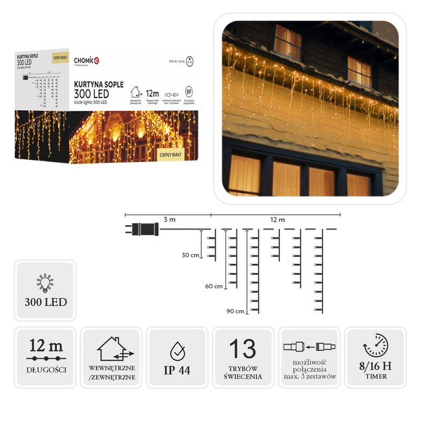 ZÁCLONA CIKÁN 300L TEPLÁ BÍLÁ DÉLKA 3 + 12 M *9829