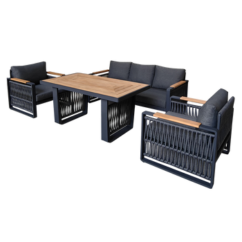 ALUMINUM FURNITURE SET "SKOPJE" (SOFA + 2 ARMCHAIRS + TABLE) GREY + GREY CUSHIONS