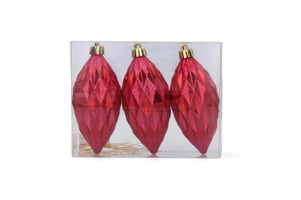 SET OF 3 OBLONG BAUBLES 10 CM RED/GOLD/SILVER