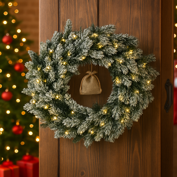 PINE CHRISTMAS WREATH 60 CM SNOWED WITH LED