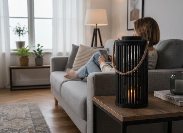 LAMPION DREWNIANY 40 x 20 CM CZARNY