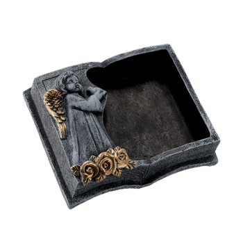 Vas funerar din ciment - Carte gri închis - aurie 23 X 19 X 7,5 CM *8936